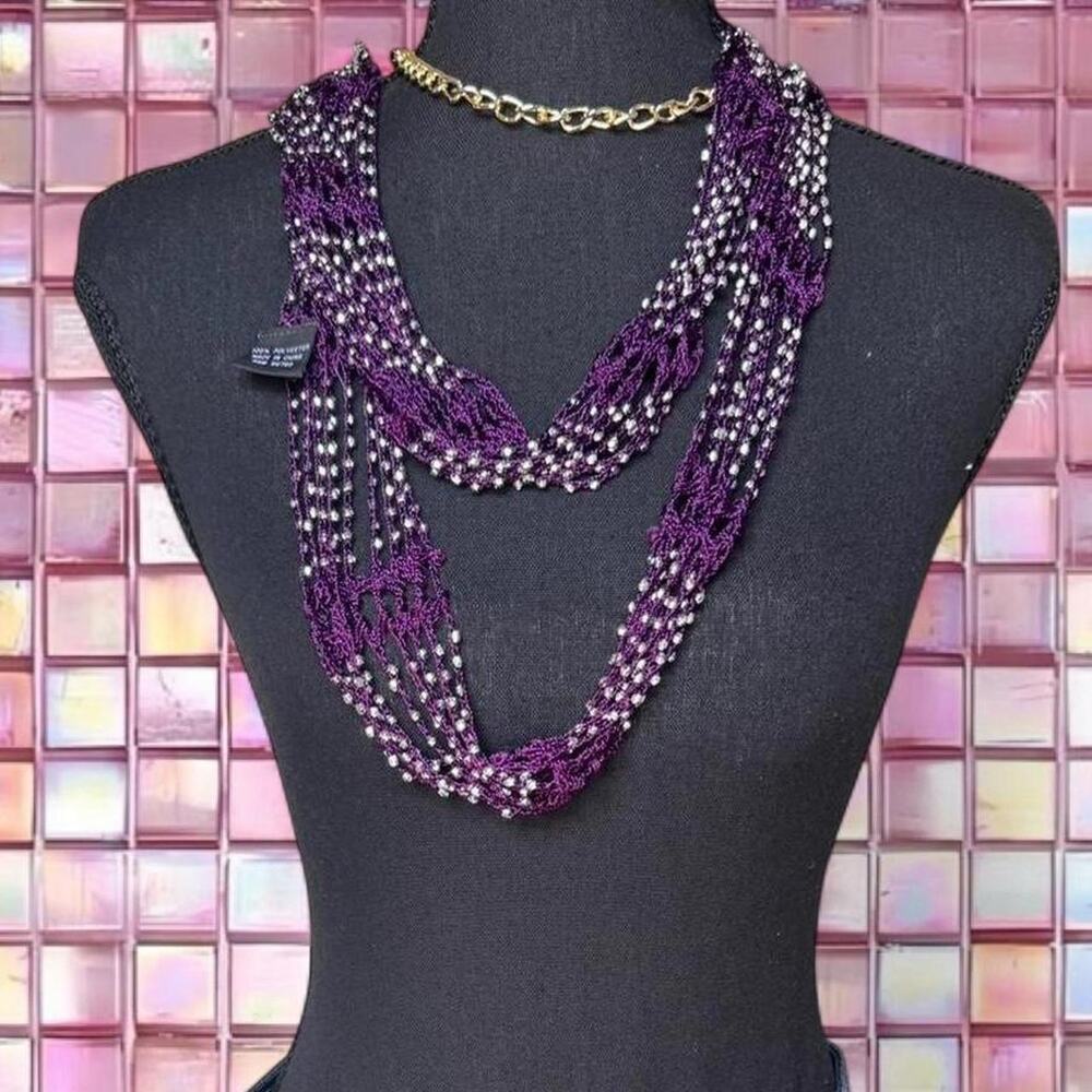 Purple beaded layered necklacescarf with